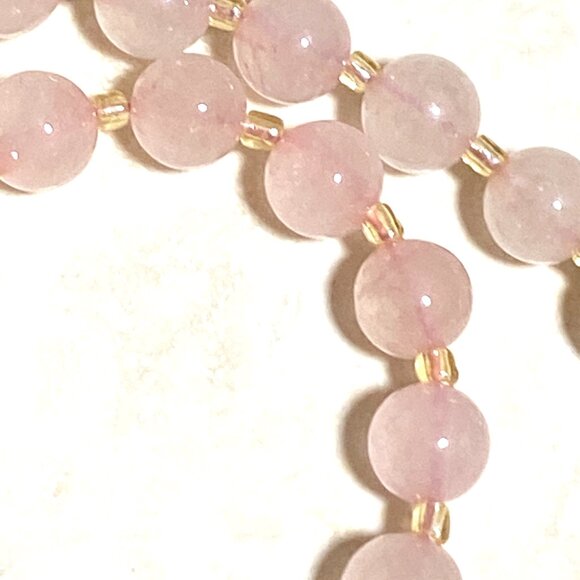Pink Genuine Gemstone Rose Quartz Bronze Cat on the Moon Beaded Short Necklace - Picture 8 of 11